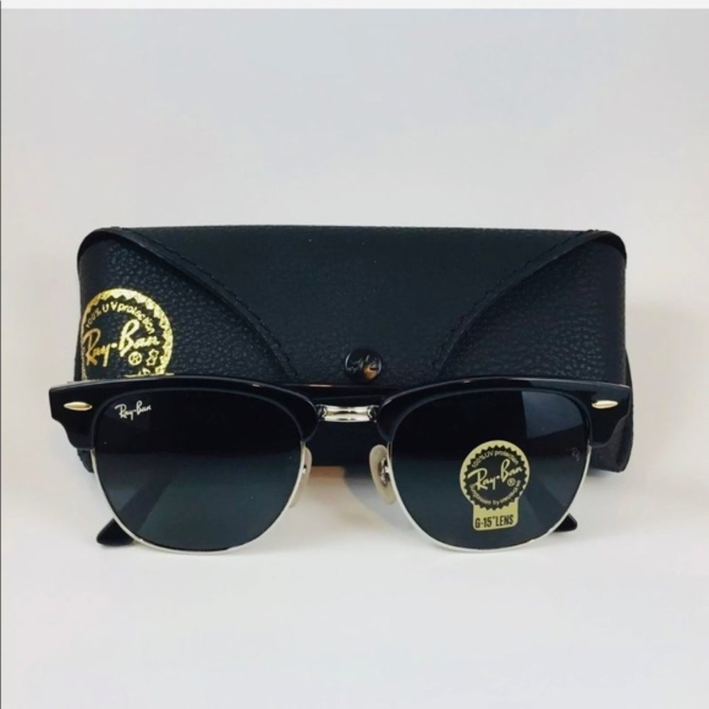 Ray Ban RB3016 Classic Retro Punk Clubmaster Sunglasses Black Silver Dark Lens - Picture 4 of 6